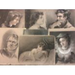 A COLLECTION OF LATE 19TH/EARLY 20TH CENTURY PASTELS Portraits of a Tudor lady with dark hair and