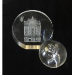 PUKEBERG, SWEDEN, DESIGNED BY EVA ENGLUND, A GLASS PAPERWEIGHT Along with a another pictorial desk