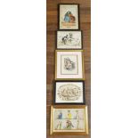 A COLLECTION OF FIVE LATE 18TH/EARLY 19TH CENTURY SATIRICAL PRINTS Hand coloured engravings of