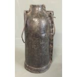 A 17TH/18TH CENTURY LEATHER BOTTLE With a leather coil insert to neck forming the bunghole and