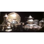 A COLLECTION OF EARLY 20TH CENTURY SILVER PLATED WARE Including a chocolate pot with a beaded