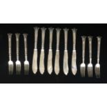 MAPPIN & WEBB, A VICTORIAN SILVER SET OF SIX FISH KNIVES AND FORKS Onslow pattern, with scrolled