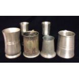 A COLLECTION OF EARLY 20TH CENTURY AND LATER SILVER PLATED AND PEWTER TANKARDS AND GOBLETS The large