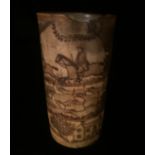 AN 18TH/19TH CENTURY HORN CUP The scratch carved body depicting a fox hunting scene, with a cork