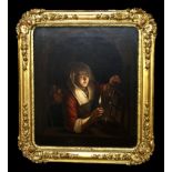 CIRCLE OF PETRUS VAN SCHENDEL, OIL ON CANVAS Tavern scenes with maid lighting a lantern,