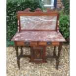 AN EARLY 20TH CENTURY MAHOGANY WASHSTAND With marble back and top over two short drawers and