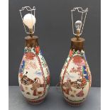 A PAIR OF LARGE 19 TH CENTURY JAPANESE VASES Converted to lamps with enamelled decoration in the