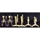 THREE PAIRS OF LATE 18TH/EARLY 19TH CENTURY BRASS AND IRON FIRE DOGS Of classical urn design on