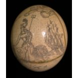 A 19TH CENTURY CARVED SCRIMSHAW OSTRICH EGG Relating to the Sutlej Campaign (1845-1846), the body