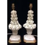 A PAIR OF 20TH CENTURY BLANC DE CHINE STYLE LAMPS Two tapering conical floral displays with