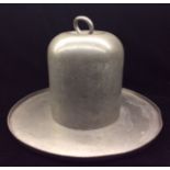 A LATE 19TH CENTURY CONTINENTAL PEWTER DOME CHEESE BELL With gallery edge, the lid having a single