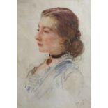 JOHN PARKER, A 19TH CENTURY WATERCOLOUR Portrait of a Victorian lady adorned in jewellery and