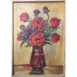 E. CHITTENDEN, A LATE 19TH/EARLY 20TH CENTURY OIL ON BOARD Still life, poppies in a vase. (approx