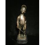 AFTER SCHMIDT HOFER, A BRONZE STUDY OF A JOCKEY With a riding crop in hand, raised on a black marble