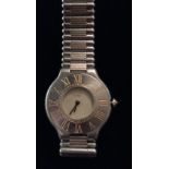 MUST DE CARTIER, A 20TH CENTURY STAINLESS STEEL AND 18CT GOLD PLATED MID SIZE WRISTWATCH The