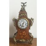 A LATE VICTORIAN WALNUT AND FLORAL MARQUETRY INLAID MANTLE CLOCK With gilt bronze mounts and a