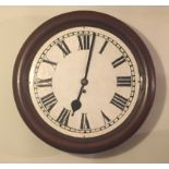 A MAHOGANY CASED WALL CLOCK With a painted dial, Roman numeral chapter ring and single fusée