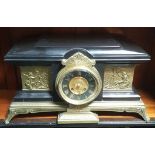 BEDAILLE DOM, A 19TH CENTURY BLACK MARBLE AND BRONZE MANTEL CLOCK The black metallic dial with Roman