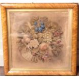 A VICTORIAN NEEDLEWORK PICTURE Still life, contained in a birdseye maple frame and glazed. (53cm x