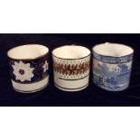 A COLLECTION OF THREE ENGLISH PORCELAIN COFFEE CANS Blue and white pattern featuring an Oriental