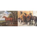 KENNEDY, 85, OIL ON CANVAS Three Shire horses, along with another oil on board, a horse with dog. (