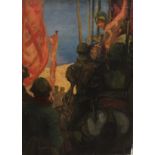 SIR FRANK BRANGWYN, 1867 - 1956, OIL ON CANVAS Knights in armour, unframed. (50cm x 69cm)