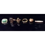 A VICTORIAN 9CT GOLD, GREEN GEMSTONE AND SEED PEARL MOURNING BROOCH The cabochon cut gemstone with a