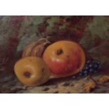 G.W. GOODALL, A LATE 19TH CENTURY OIL ON ARTIST BOARD Still life, two apples and grapes in an