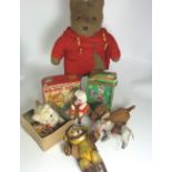 4 Battery and Clock Work Animal Toys plus 4 Stuffed Toys etc incl. Paddington Bear.