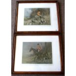 Pair of Framed GEORGE ARMOUR Hunting Prints - The First Whip and The Second Whip. Both 12" x 16".