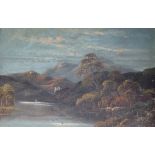 Manner of F.E JAMIESON - Highland Loch Scene. Signed. Oil on Board (15" x 23.5").