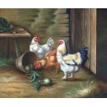 Artist unknown - Poultry in a Farmyard. Oil on Canvas. (19.5" x 23.5").