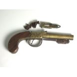 Late 18th Century Flintock Bayonet Pistol. Brass Barrel Signed Scott.