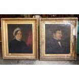 Pair of Large Gilt Framed Oil on Canvas Portraits (each 28" x 23").