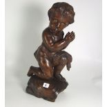 Continental Carved Wooden Praying Child (20" high).