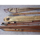 3 Cane Fishing Rods incl. Hardy 'The Murdoch' 4 piece Hexagonal Rod, all with Canvas Sheaths.