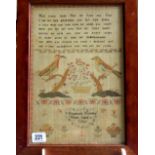 Framed Needle Print Sampler by Elizabeth Willetts, aged 11 - 1806 (13" x 8.5").