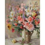 Artist unknown - Summer Flowers. Oil on Canvas. Signed Indistinctly (19" x 15.5").