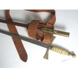 Military Officer's Ceremonial/Dress Sword with Leather Scabbard and Belt. Stamped on Hilt - W.A