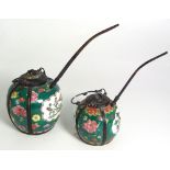 2 Early 19th Century Chinese Famille Vert Opium Pots with Bronzed Metal Mounts (4 Character Marks to