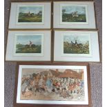 Set of 4 Framed Hunting Prints by HENRY ALKEN and Humorous Print by HARRY ELIOT.