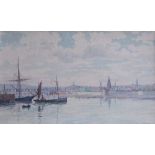 *Frank Watson Wood (1862-1953) - BERWICK FROM THE HARBOUR. Watercolour. Signed. Dated 1888. 20cm x