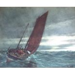Tom Scott (1854-1927) - SAILING IN ROUGH SEAS. Watercolour. Signed. 24cm x 30cm