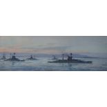 *Frank Watson Wood (1862-1953) - ROYAL NAVY WARSHIPS. Watercolour. Signed. Dated 1920. 32½ cm x