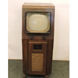 An early Pye television set, in walnut case, with small screen, 85cm high