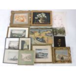 A large group of assorted pictures, largest 55 x 60.5cm