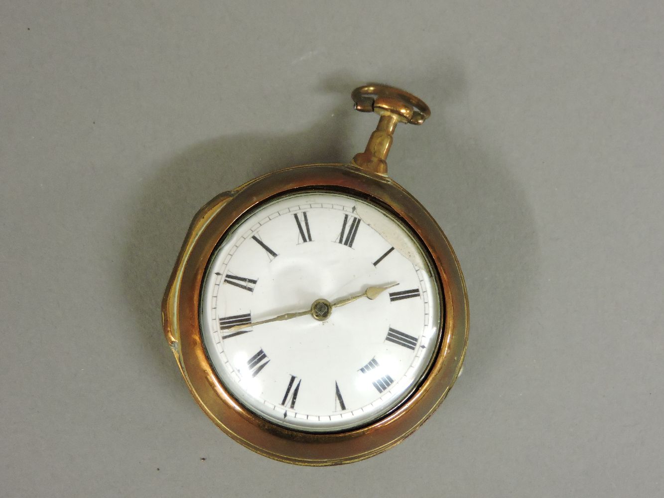 An early to mid 19th century pair cased brass pocket watch, with key wind and fusee movement, signed - Bild 2 aus 3