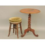 A Victorian mahogany occasional table, on barley twist support, and a circular adjustable music