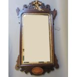 A Chippendale style walnut fret frame wall mirror, with gilt Ho Ho bird and inlaid shell patera