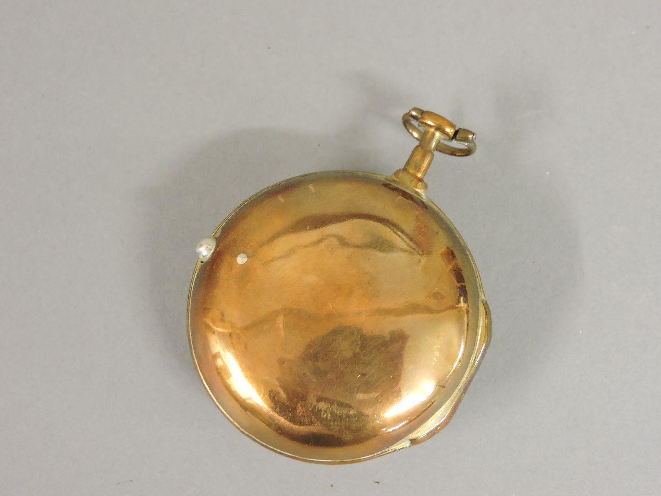 An early to mid 19th century pair cased brass pocket watch, with key wind and fusee movement, signed - Bild 3 aus 3